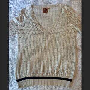 Tory Burch Medium M Light Knit V-Neck Sweater - Striped, Stripes, Cotton